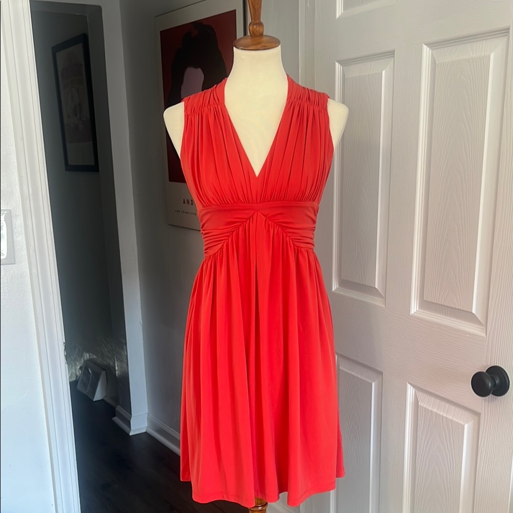 Boston Proper Orange-Red Ruched Dress - Picture 1 of 10